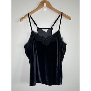 Nine‎ West Whimsigoth Gothic Romantic Cami Top Velvet Lace Trim Womens Black L
